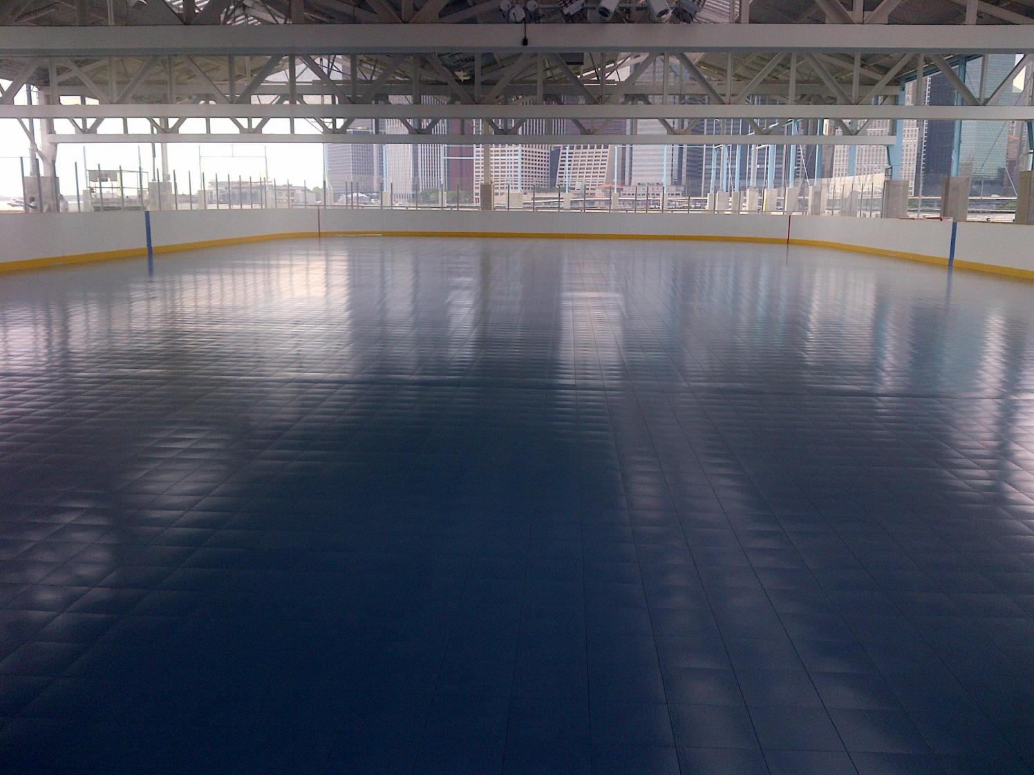Empty roller rink under the Pier 2 roof